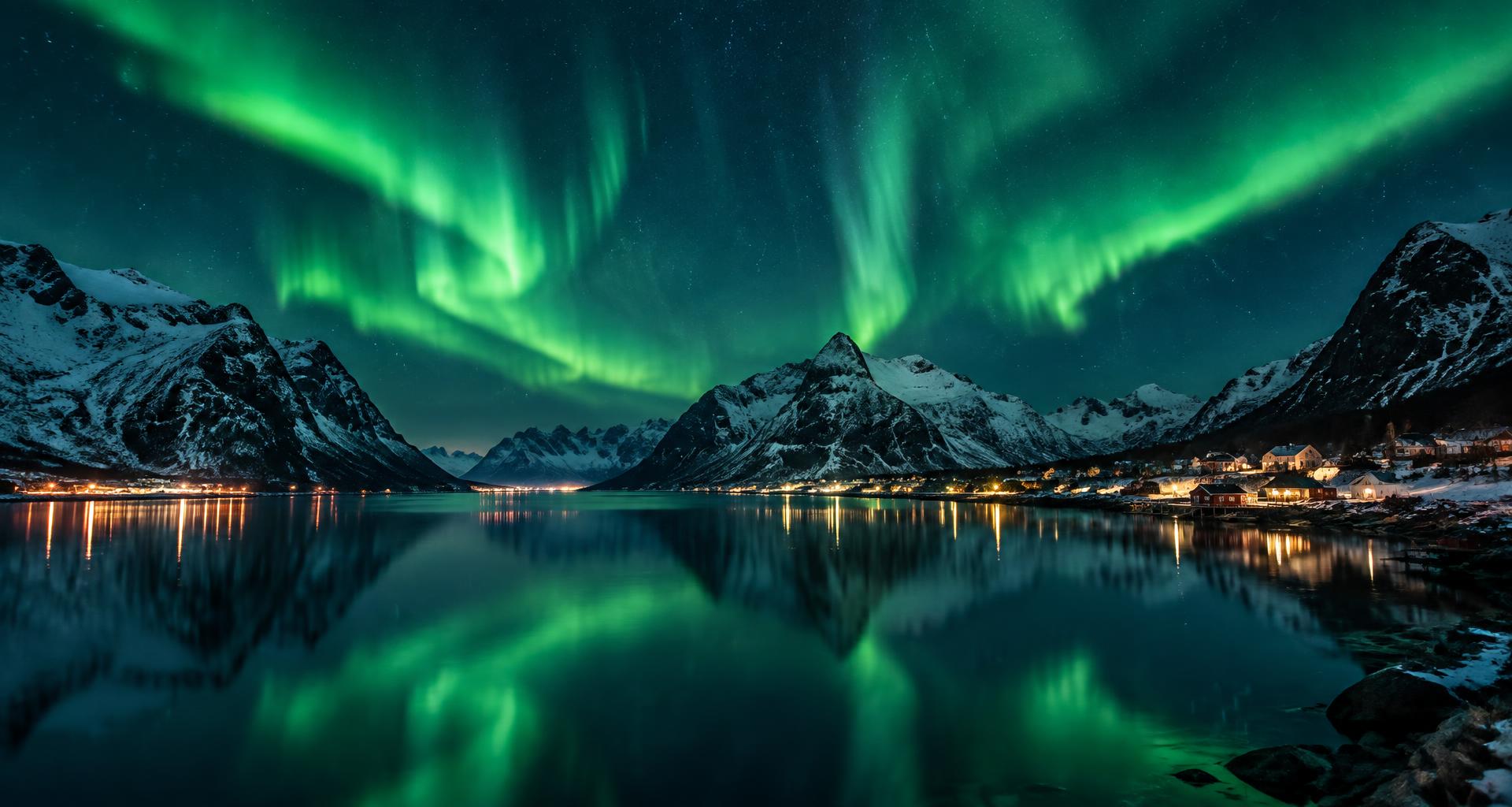 Nordlys over en norsk fjord